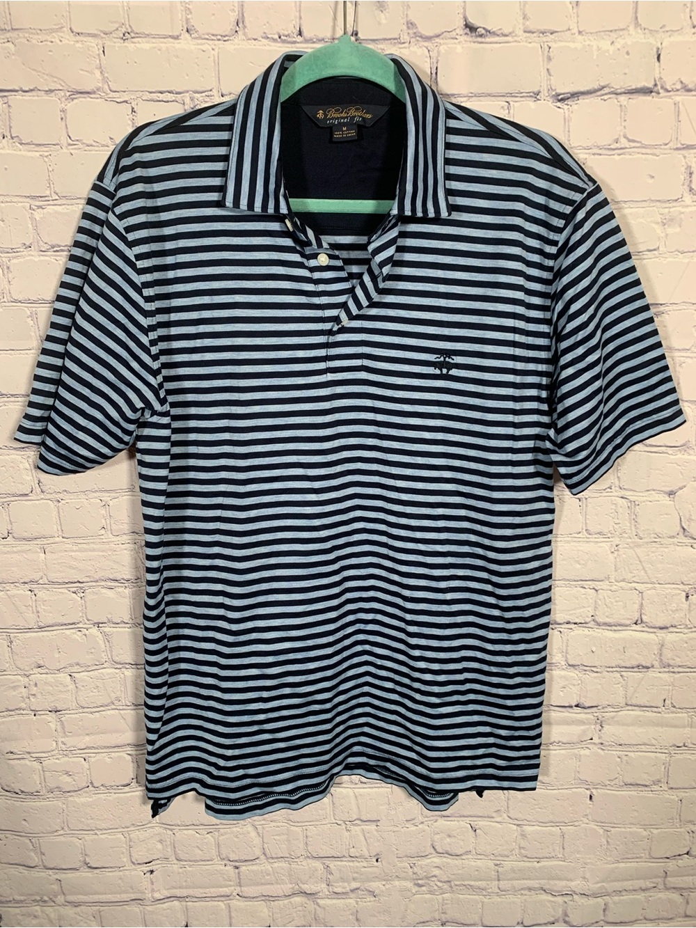 Brooks Brothers Mens Original Fit Striped Cotton Polo Sz M Blue Business Preppy